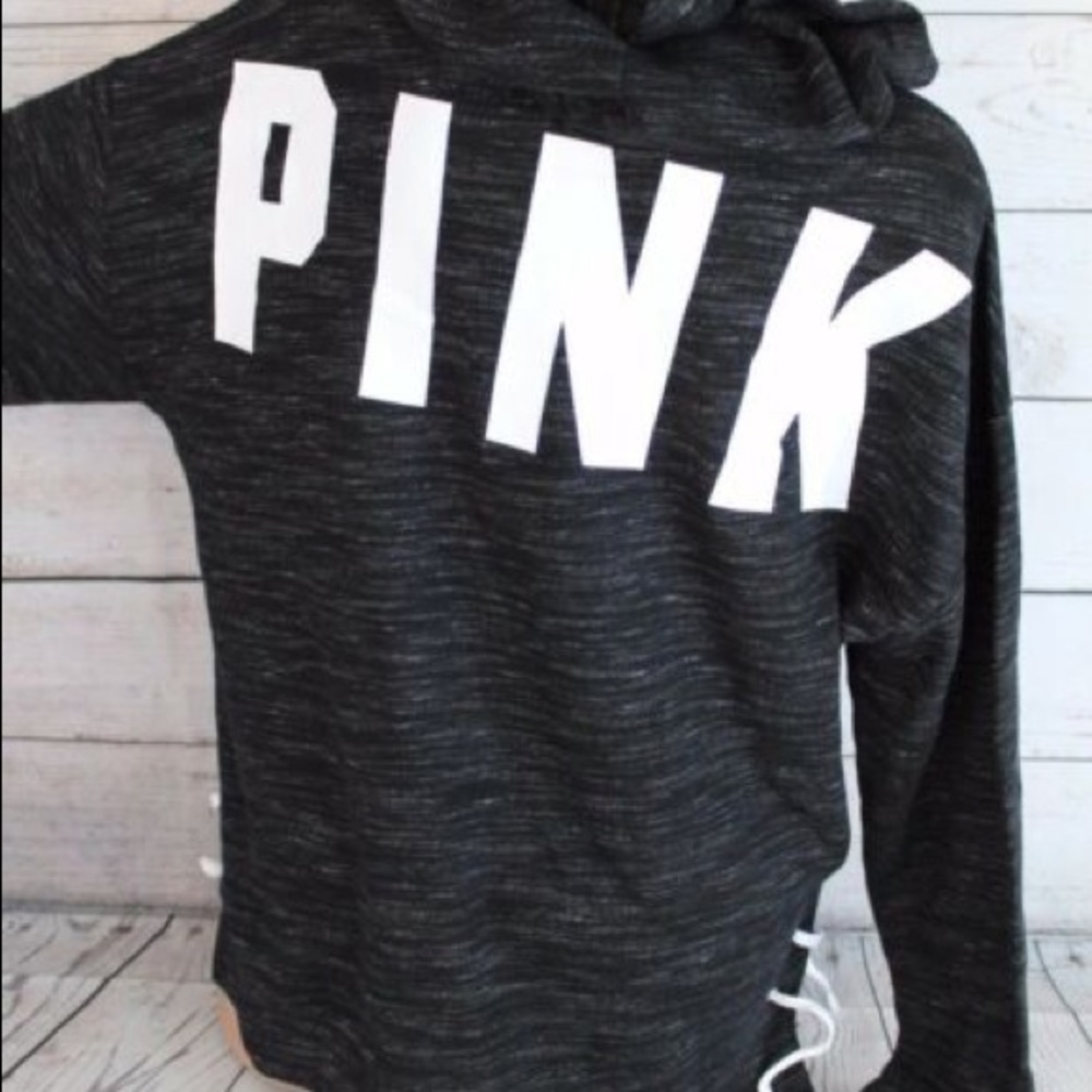 XS Heather Grey Pink hoodie sweatshirt Lace up